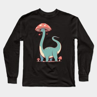 Kawaii simple Mushroom Hat Dinosaur Brontosaurus Long Sleeve T-Shirt